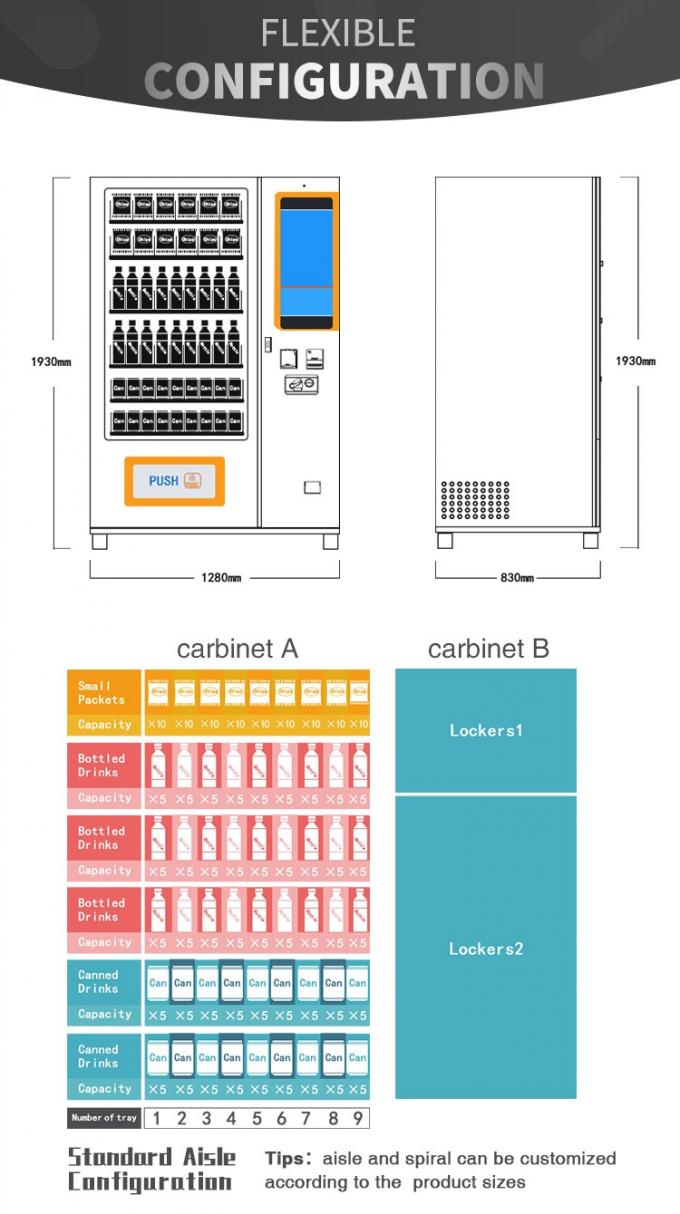 Metal Frame R134a Customized Vending Machine With 337-662 Capacity