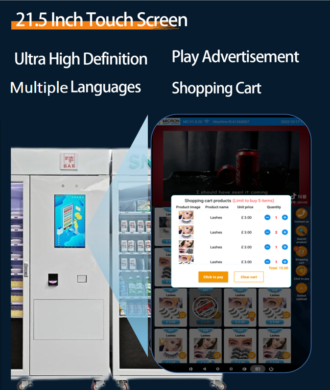 22 Inch Touch Screen Meal Vending Machine With NAYAX Card Reader