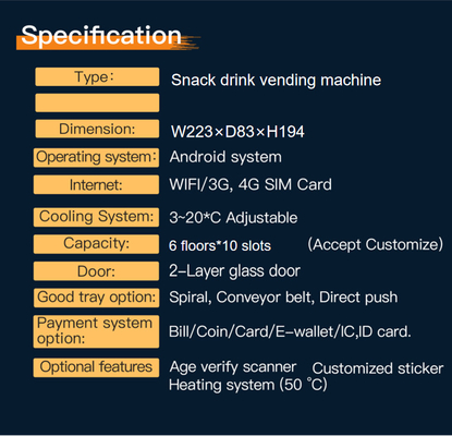 Coin Operated 24 Hours Self Service Snack Food Vending Machine
