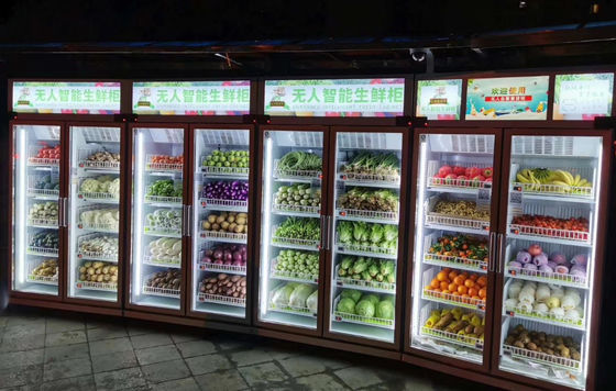 smart fridge vending machine with smart system sale vegetable fruit frozen food in the supermarket