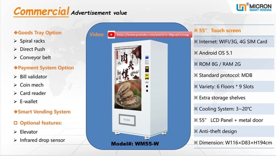 55 Inch Touch Screen food Vending Machine Eye Catching High Tech with smart system