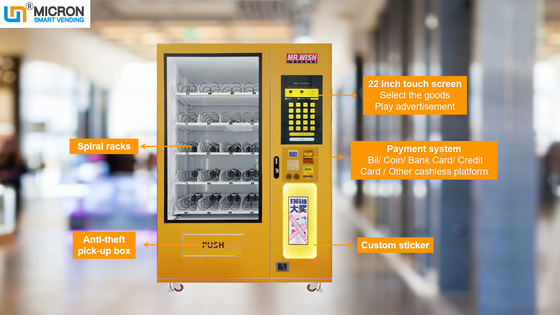 LED lighting lucky vending machine with cashless payment systems, large box vending machine, Micron