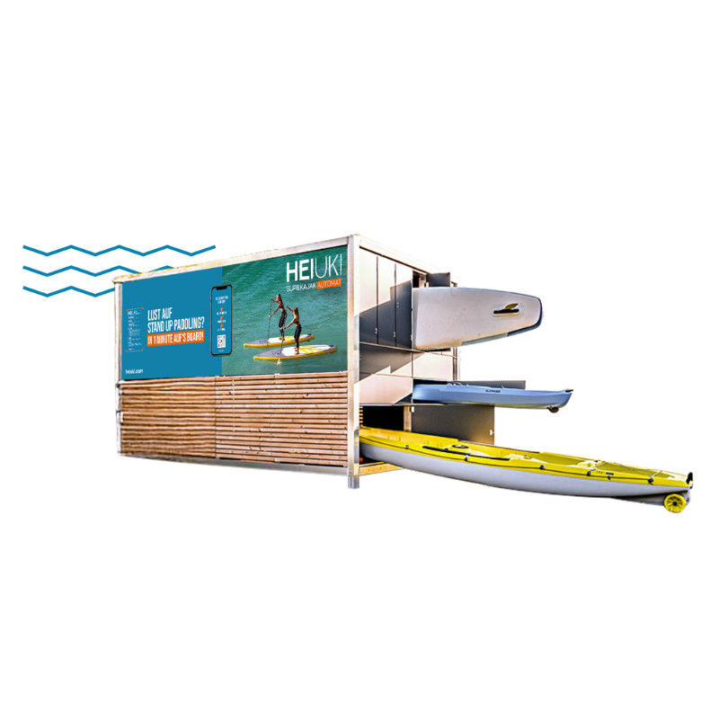 Fully Automated SUP Kayak Vending Machine For Renting SUPs And Kayaks Self-Service Outdoor Water Sports