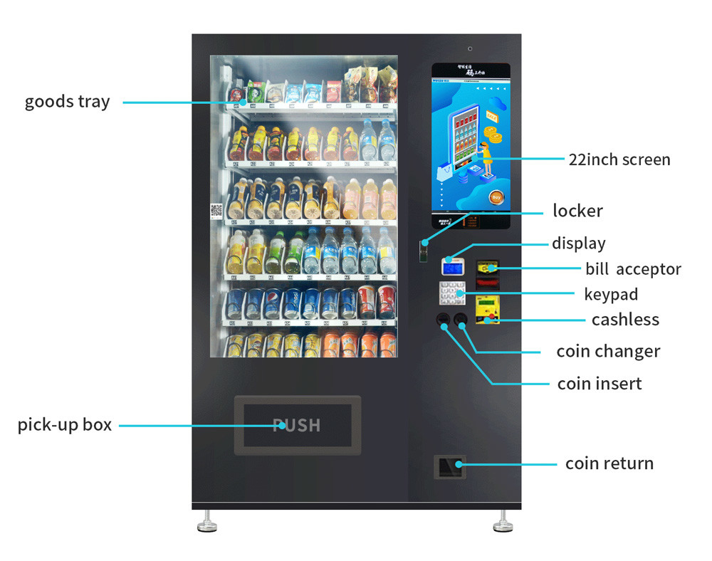 Commercial Multi Media Black Color For Sell Foods And Drinks with smart system remote control Vending Machine
