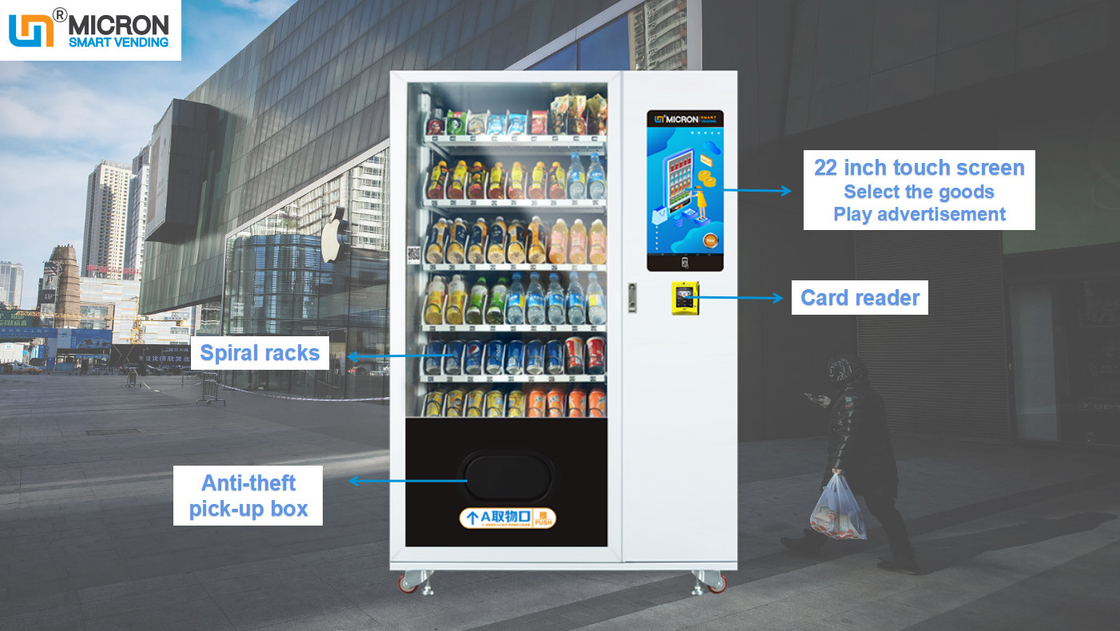 Hot selling 22 inch touch screen snack drink vending machine with smart system in schools
