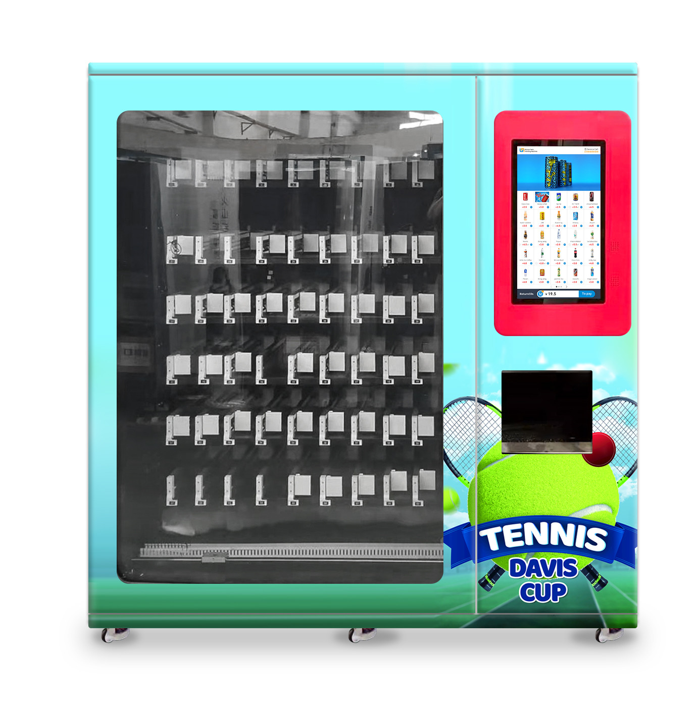 tennis ball vending machine with xy axis elevator and adjustable