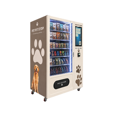 Pet Vending Machine Combining Standard Vending and Side Lockers to Provide Easy Access to Various Pet Products 24/7